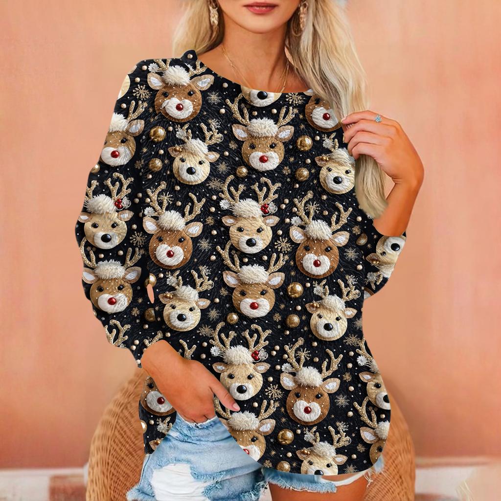 Women's T Shirt Flannel Print Tunic Long Sleeve Party Round Neck Tops