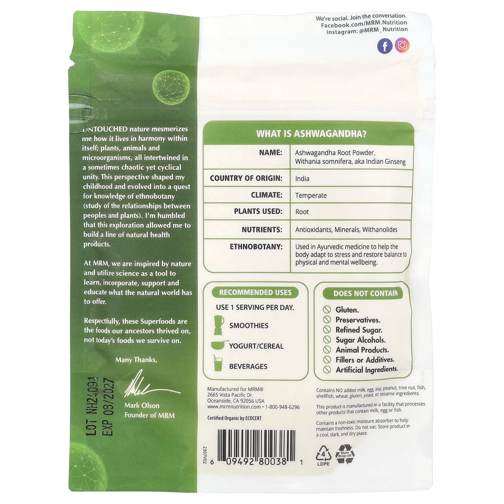 MRM Ashwagandha Root Powder 113g (4oz)