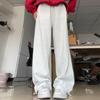 Women's Gray Fleece-Lined Sweatpants, High-Waist, Slimming Straight Leg, Petite, New 2024 Autumn/Winter Casual Wear.
