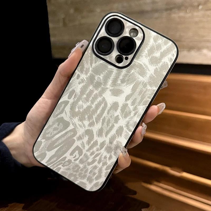 Роскошный кожаный чехол для телефона с ярким леопардовым принтом для iPhone 16 15 14 Plus 13 12 11 Pro Max Мягкий бампер Матовый противоударный чехол