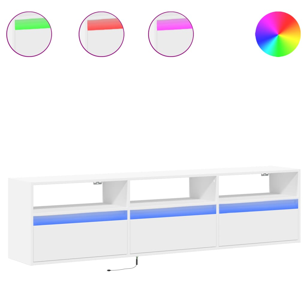 Vidaxl Ścienna Szafka Pod Tv, Z Led, Biała, 180X31X45 Cm