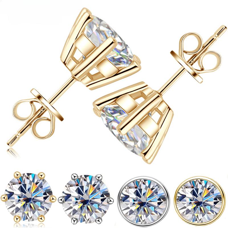 Серьги 2 карата с муассанитом для мужчин, лабораторный бриллиант, белый/желтый позолоченный, серьги-гвоздики из стерлингового серебра 925 пробы, роскошные ювелирные изделия для женщин