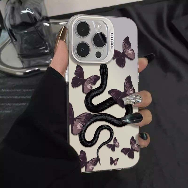 Чехол для iPhone 16 Pro Бабочка и Змея 15/14/13 Лазерный 12 Apple 11XsMax/Plus Модный x