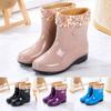 Women's Autumn And Winter Midsole Thick Soled Warm And Velvet Anti Slip Waterproof Shoes Rain Boots Rubber Shoes