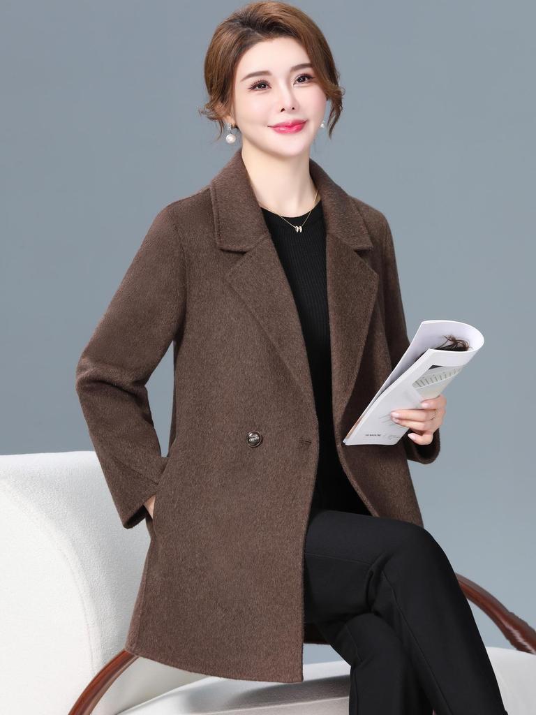 Women's Double-Faced Cashmere Wool Coat - Mid-Length, Autumn/Winter 2025 Collection for Middle-Aged and Elderly Mothers.