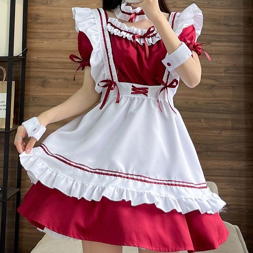 Костюм служанки, милое платье служанки в стиле Лолиты, сексуальная униформа, женский комплект