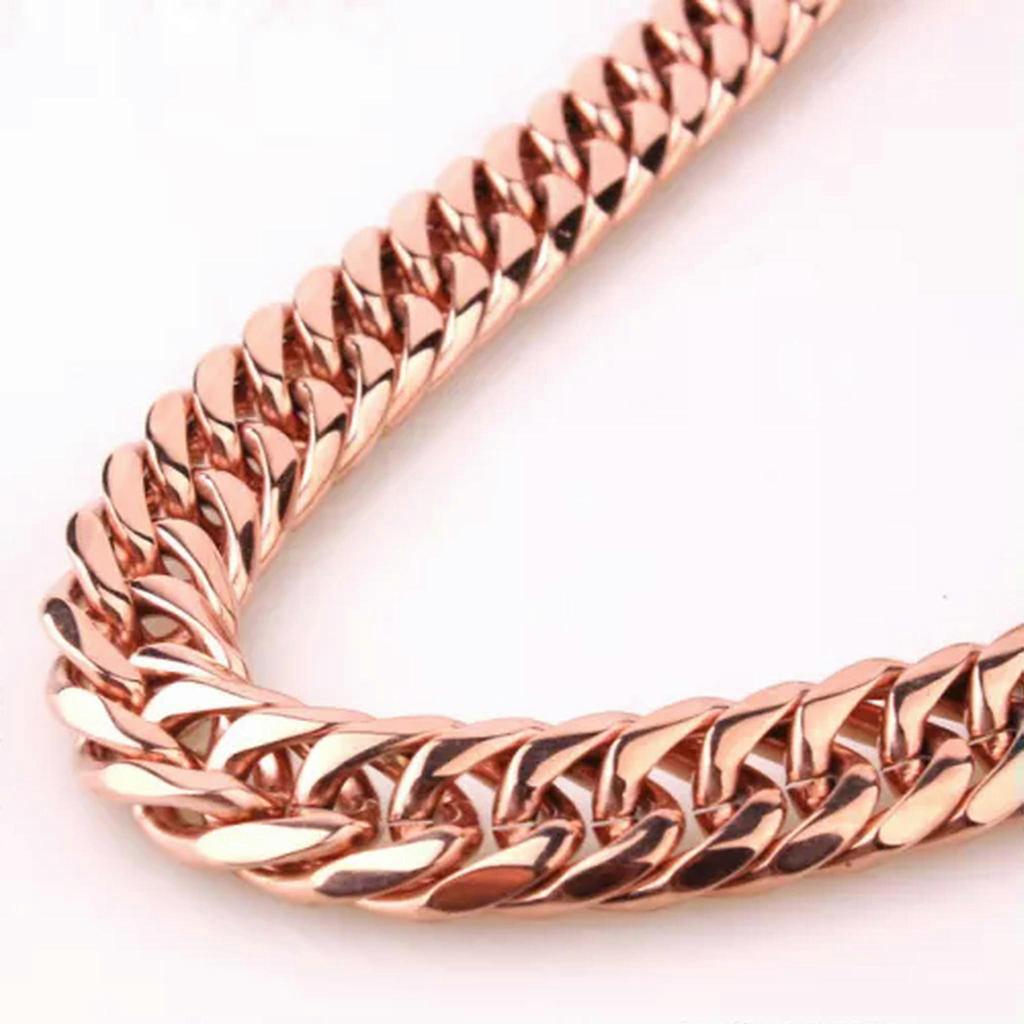 11/13/16mm Polished Fashion Mens Chain Stainless Steel Curb Cuban Link Necklace-Rose Gold-16mm-10.5inch bracelet