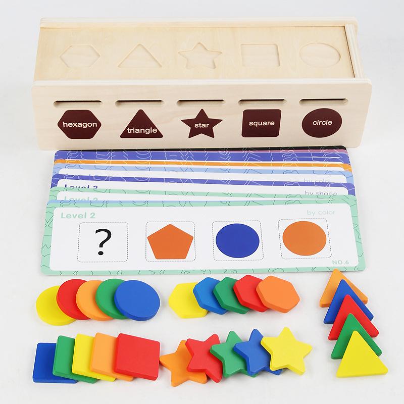 Montessori Wooden Children'S Classification Shape Color Cognition Matching Box Learning Box Teaching Aids Exercise Fine Action Toys