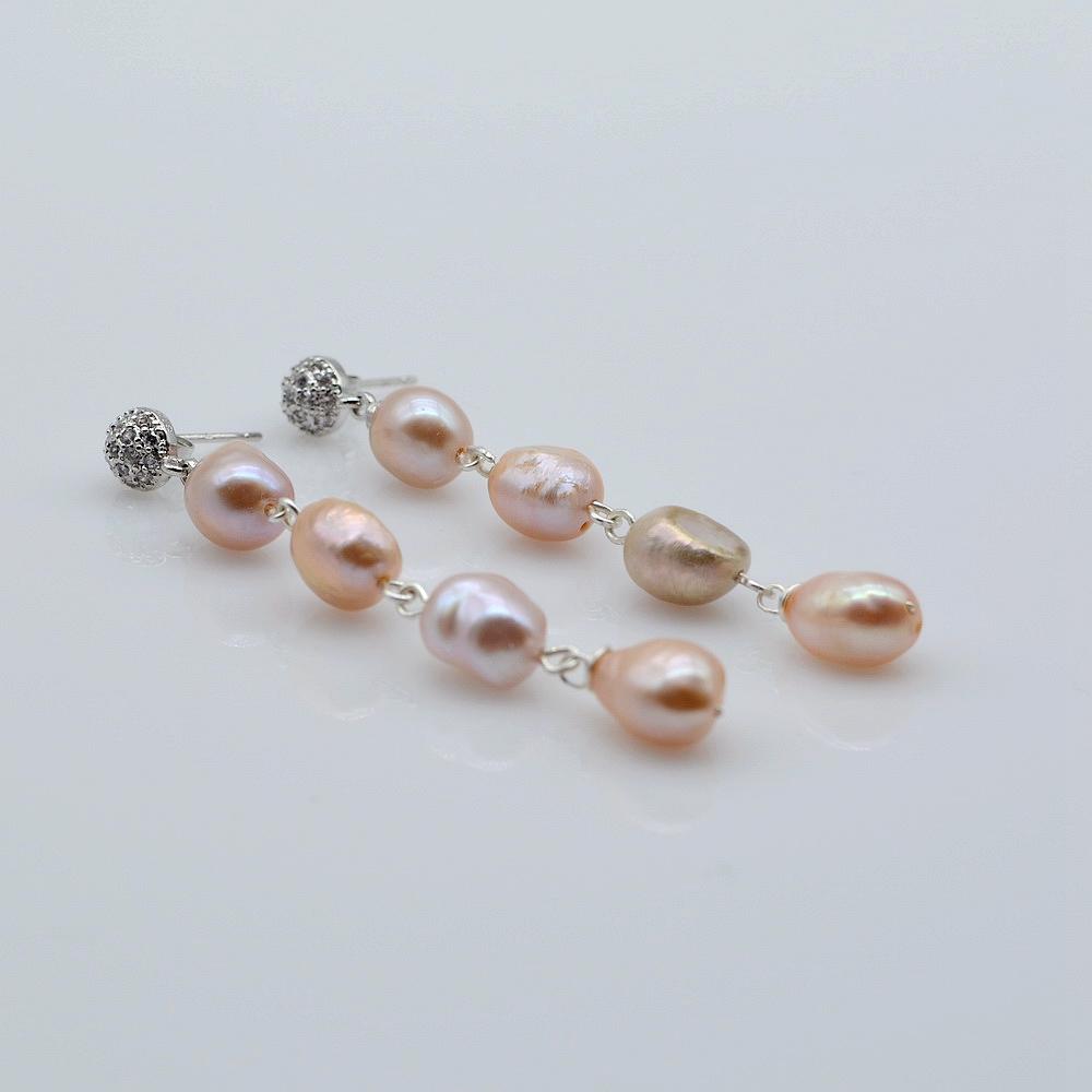 2022 Длинные серьги из натурального пресноводного жемчуга, стерлингового серебра 925 пробы, длинные серьги с цирконием, женские серьги с жемчугом ручной работы