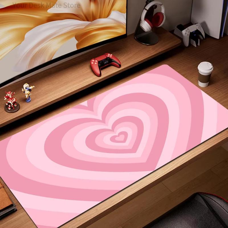 Pink Heart Swirl Kawaii Gaming Mouse Pad Large Extended Desk Mat Aesthetic NonSlip Desk Mat for Office Laptop