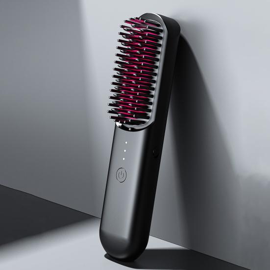 Hair Straightener Brush 3 Temp Adjustable Fast Heating Rechargeable Cordless Negative Ions Hot Brush Electric Fluffy Curly Hair Styling Detangling