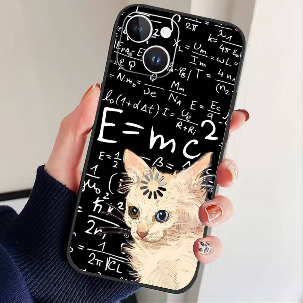 Чехол для телефона с изображением думающего кота для iPhone 17 16 15 14 13 12 Max Plus Силиконовый Черный Чехол
