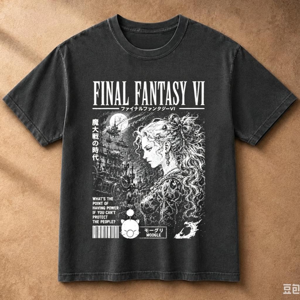 Футболка Final Fantasy VI Винтажная Стиранная Графический Принт Ретро JRPG Игра Унисекс Оверсайз Повседневная С Коротким Рукавом Уличная Одежда Топ