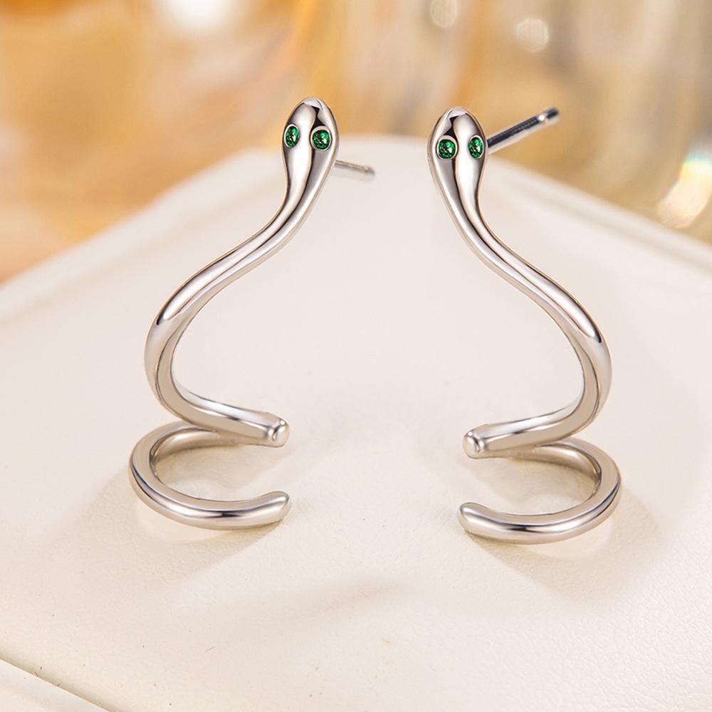 925 Sterling Silver Snake Engagement Small Stud Earrings For Women Wedding Luxury Jewelry Ladies Accessories Prevent Allergies