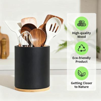 Подставка для кухонной утвари, вращающаяся на 360 градусов, контейнер для вилок, деревянный органайзер, стойка для хранения, кухонные столовые приборы для ложек