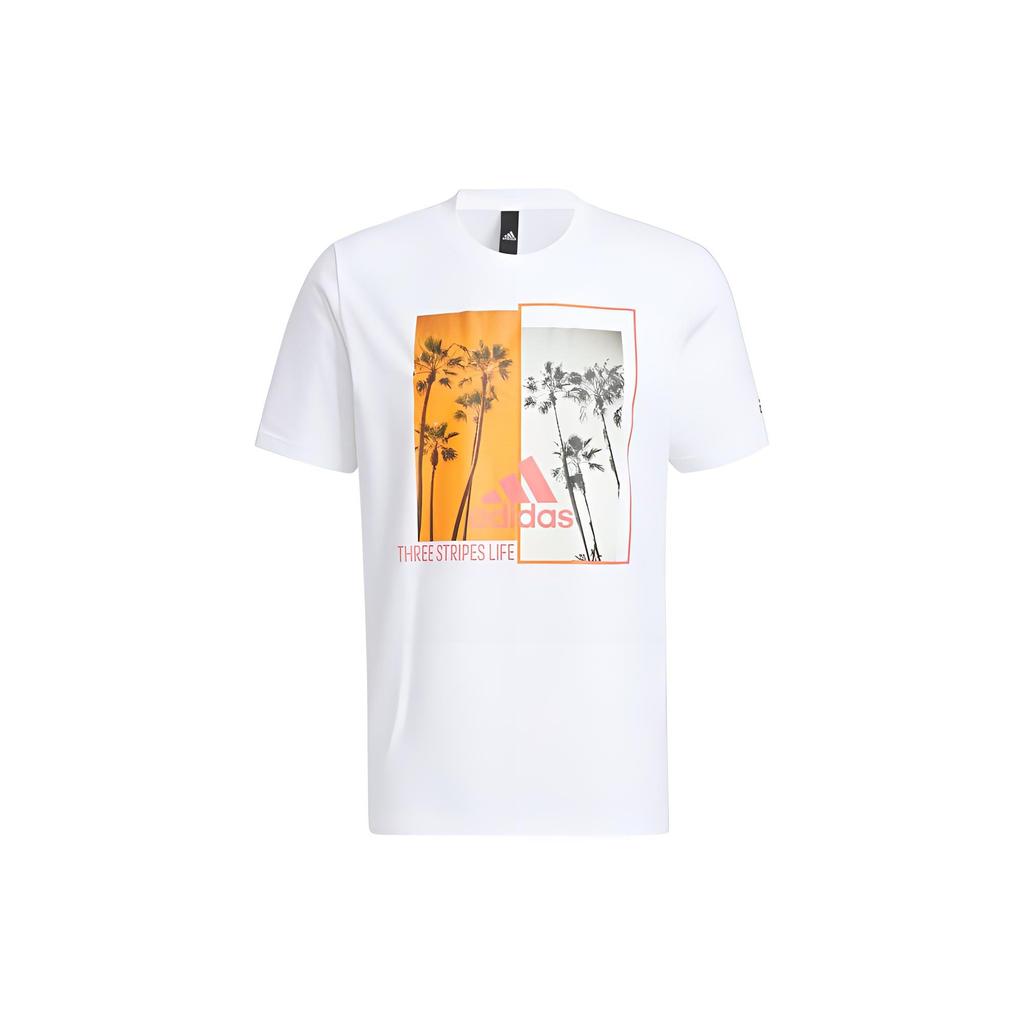 Adidas T Shirts Men's White Crew Neck Moderate Straight Fit HN0398