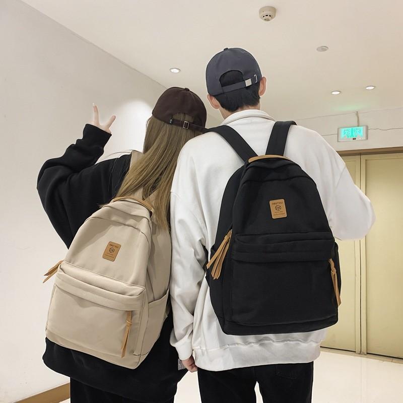 Simple Solid Color Letter Decoration Student Leisure Backpack For Travel And School