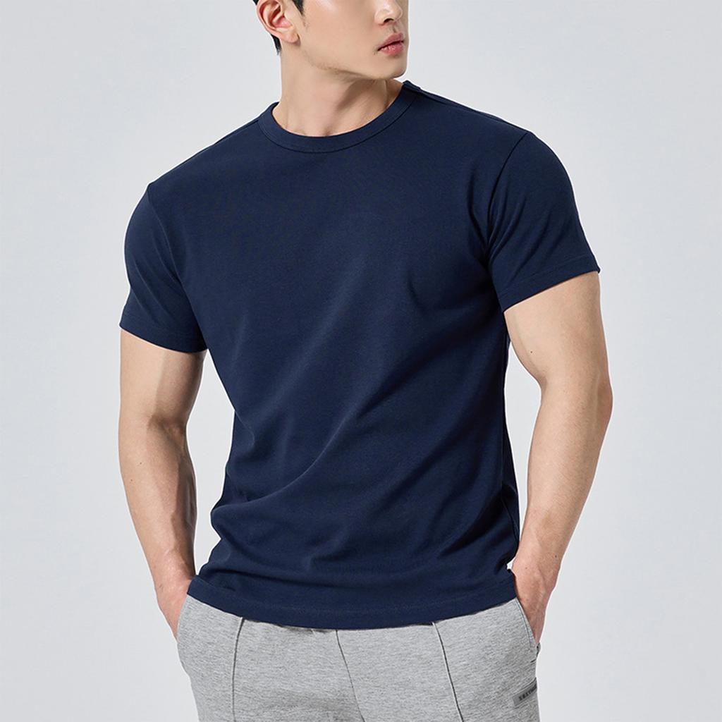 Men's Summer Solid Color Short Sleeve Stretch Breathable Slim Top