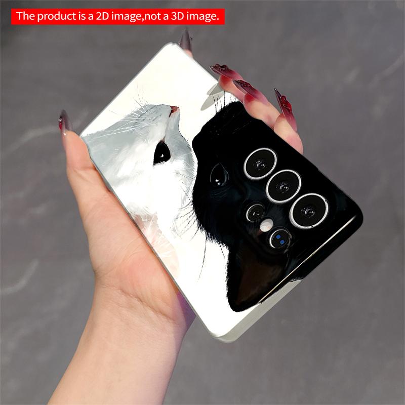2DFlat Samsung phone case Black and White Cats Gentle Embrace Art Print Phone Case Applicable to Galaxy S22 S23 S24 S25ULTRA S26 A12 A13 A14 A15 A16
