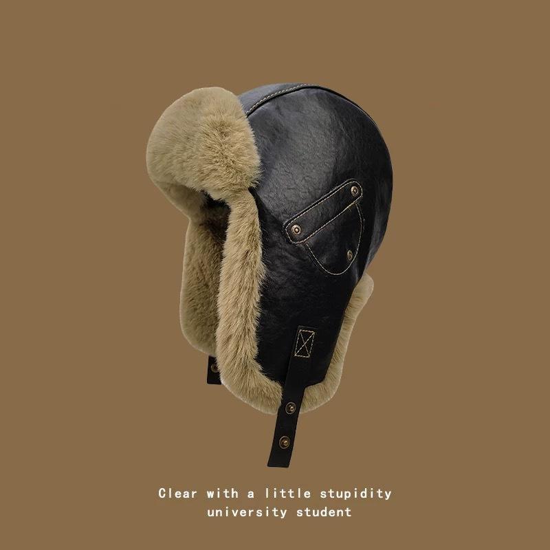 Зимняя холодная кепка мужская велоспорт электромобиль ветрозащитная теплая кожаная кепка Lei Feng женская утолщенная кепка для защиты ушей