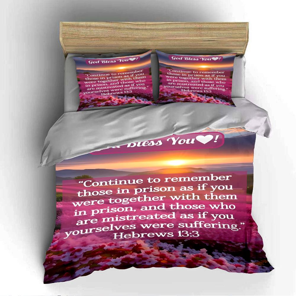 Christian Bedding Set with Hebrews 13:3 Quote Bedding set (1 duvet cover, 2 pillowcases, duvet not included)