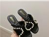 Fairy Wind Pearl Slippers Female Summer Wear 2025 Summer New Korean Version of One-word Drag Flat-soled Soft-soled Beach Shoes Female