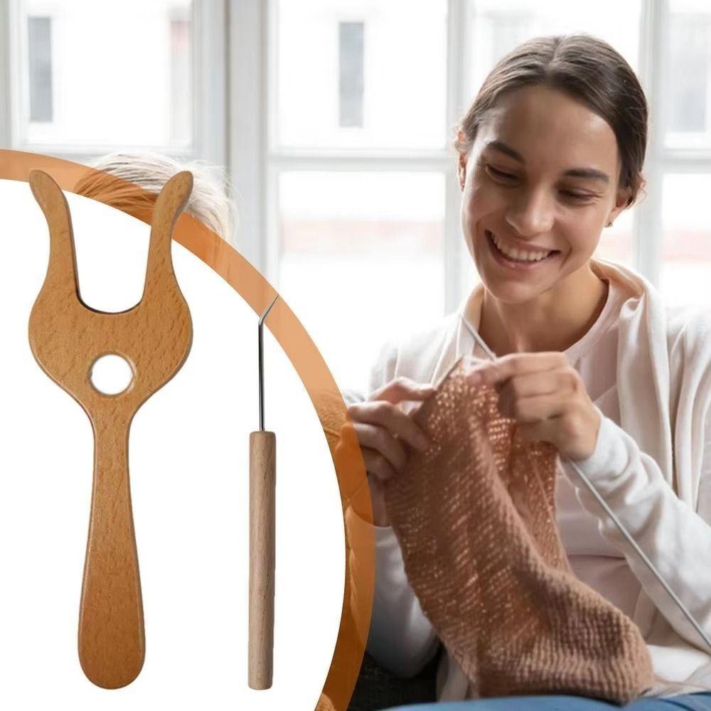 Деревянная вилка для вязания с изогнутым кончиком иглы, инструмент для плетения шнуров ручной работы, наборы для вязания крючком «сделай сам» для начинающих