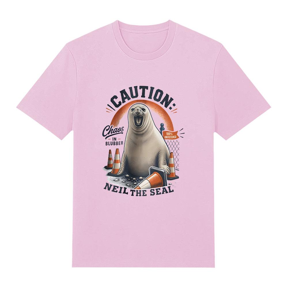 Neil The Seal Tee Caution! Neil The Seal Funny Neil The Seal Shirt Summer New Cotton Clothing Unisex Y2K T Shirts