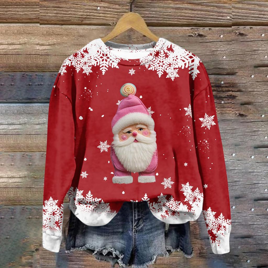 Women's Fashion Christmas Printed Long Sleeve Loose Round Neck Sweatshirt Top