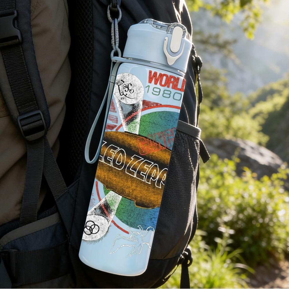 1PC World Tour Text 750ml sports water bottle leakproof straw lid outdoor office home