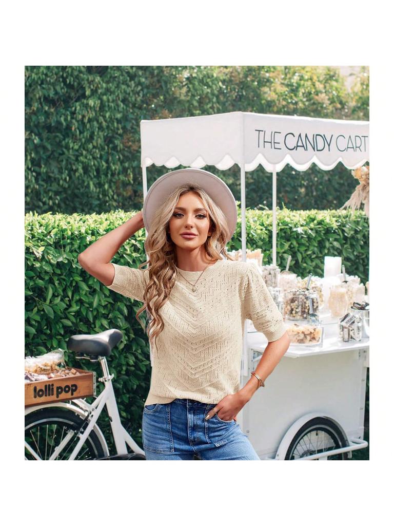 Women's Dot Knit Pullover Sweater Short Sleeve Cute Summer Blouse Top