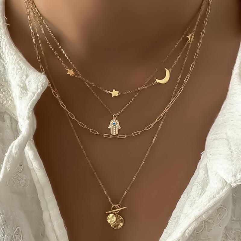 New Flower Starfish Imitation Pearl Pendant Necklaces for Women Fashion Gold Color Multilayer Necklaces Sets Party Jewelry Gifts