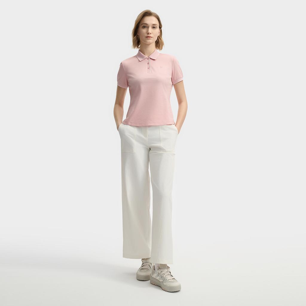 Fila Белая Модная Удобная Простая Универсальная Повседневная Вязаная Футболка Поло с Коротким Рукавом Женские топы Светло-Розовый F11W523105F-PK