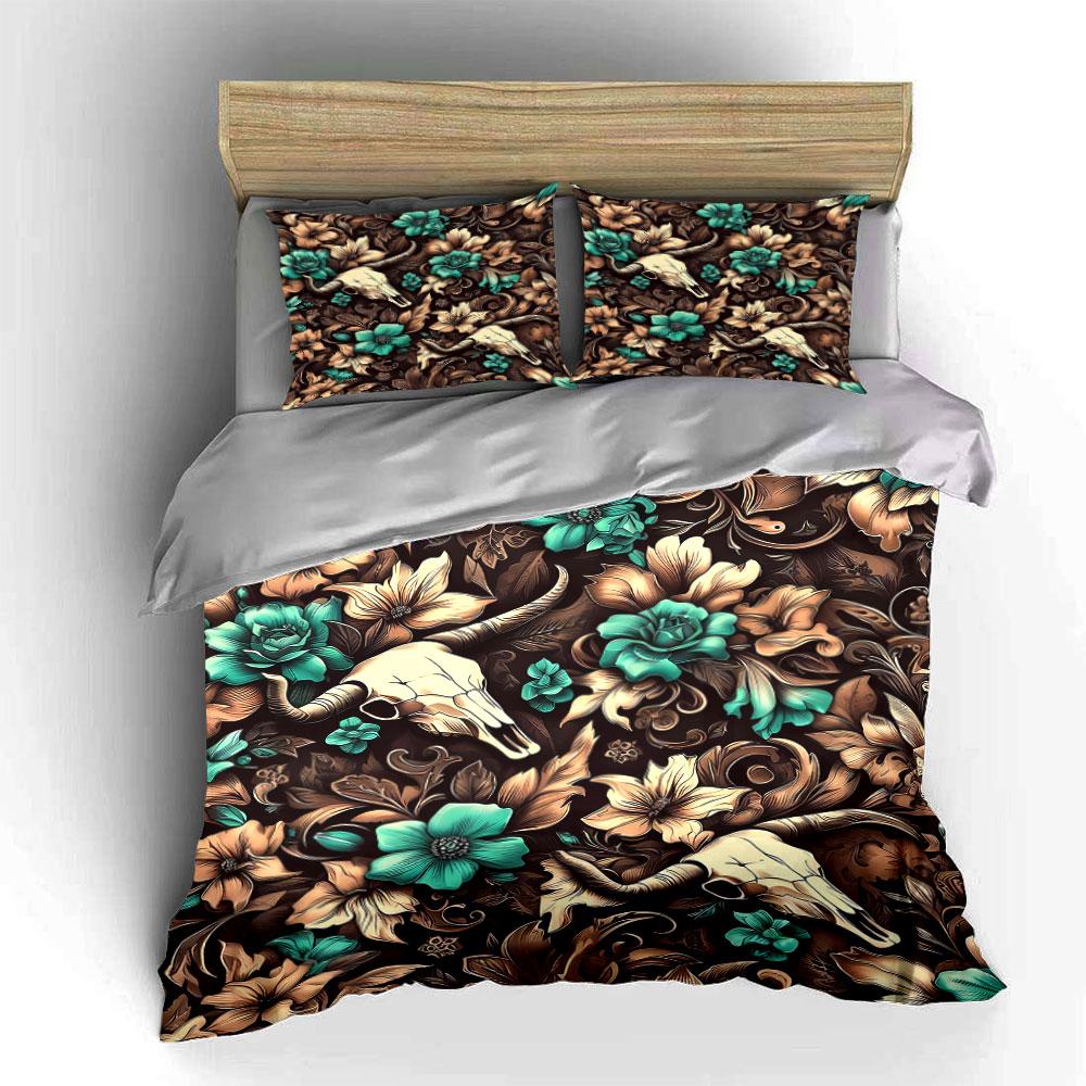 Skull, flowers, and foliage. Bedding sets Duvet cover sets Duvet covers Pillowcases(1 * Duvet Cover 2 * Pillowcases without duvet insert)