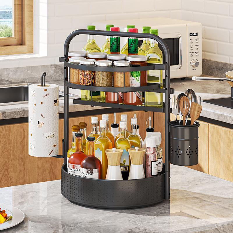 Rotating Kitchen Spice Rack with Jars for BBQ and Countertop Storage