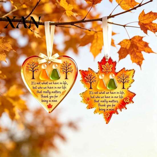 Indoor Outdoor Hanging Ornaments Sea Glass Ornament, Heart-Shaped/Maple Leaf Friendship Acrylic Seasonal Ornament for Home Handmade Seaglass Keepsake