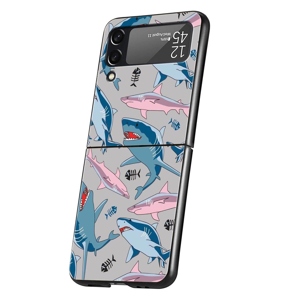 Жесткий чехол из поликарбоната с узором «Акулы на море» для Samsung Galaxy Z Flip 7 6 5 4 Черная крышка для Galaxy Z Flip 3 Складная крышка Capas