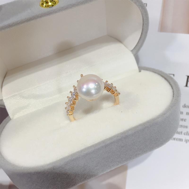 SHDIYAYUN 18k Gold Plated Triangle Zircon Elegant Natural Freshwater Pearl Ring Jewelry for Woman