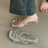 French Low-heeled Temperament Cool Slippers Fairy Shoes Summer Wear Strap Slippers Combination Rhinestone Wedge Sandals Woman