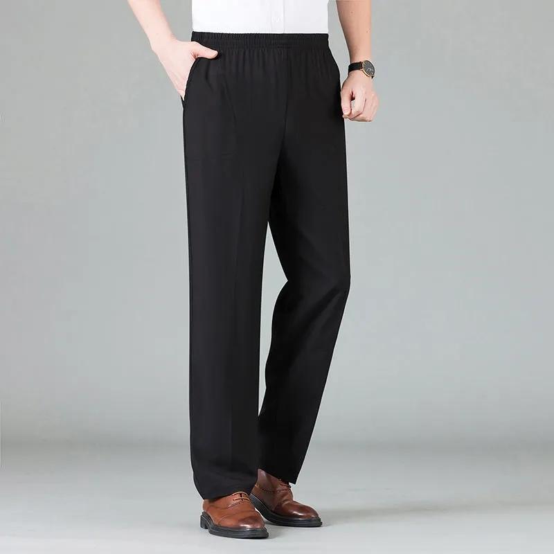 Летние мужские брюки, тонкие свободные дышащие мужские брюки с высокой талией, большие размеры