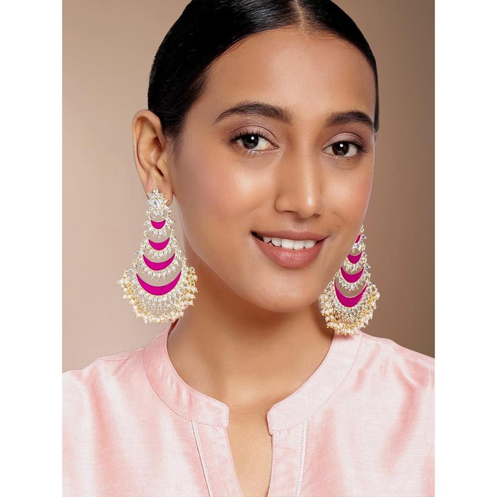 Pink Kundan & Laria Studded Dangle Earrings Ethnic Jewellery for Women