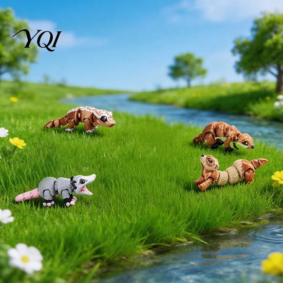 Mini Plastic Ornaments 3D Printed Articulated Animal Figurine, Flexible Cartoon Ornament for Desk Decoration & Creative Party Favors Stress