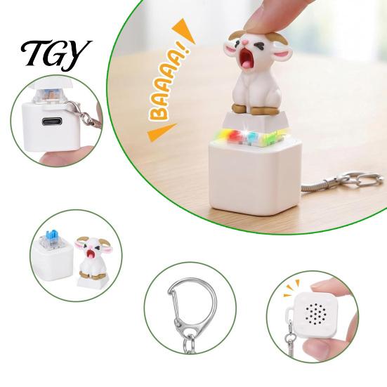 Rechargeable Cat Finger Clicker 1/2Pcs Animal Keyboard Fidget Keychain, Goat with LED Light Sound, Push Button Decompression Toy Keychain