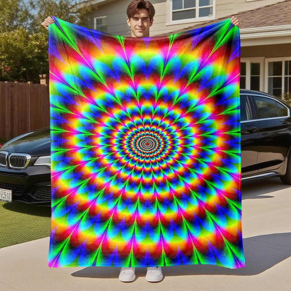 1PC Psychedelic KaleidoscopeOutdoor Flannel Blanket - Soft Plush Decor for Picnics, camping, Bedroom, Playroom, Office, or Lunch Break 1296A
