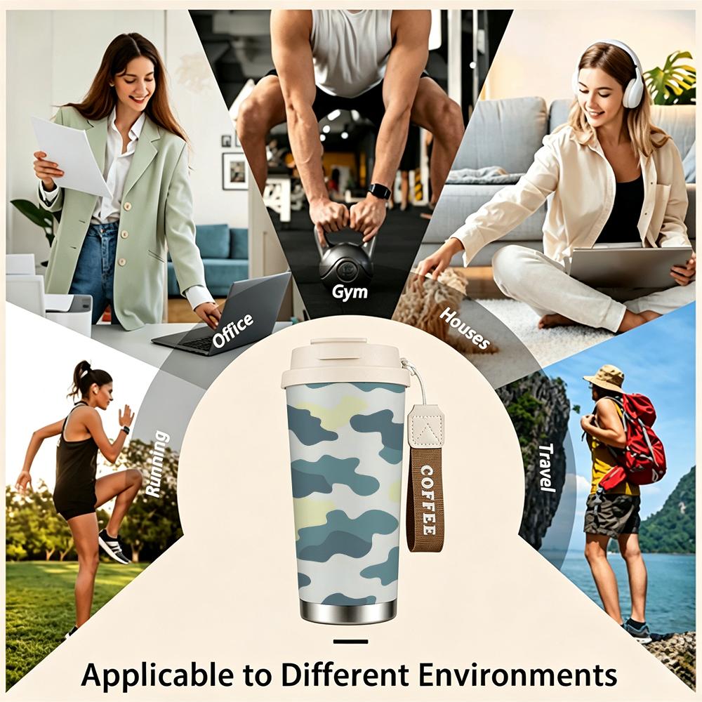 Camouflage Print Travel Stainless Steel Insulated Coffee Tumbler Vacuum Thermal Cup,Leakproof Reusable Drinkware for Outdoor Hiking