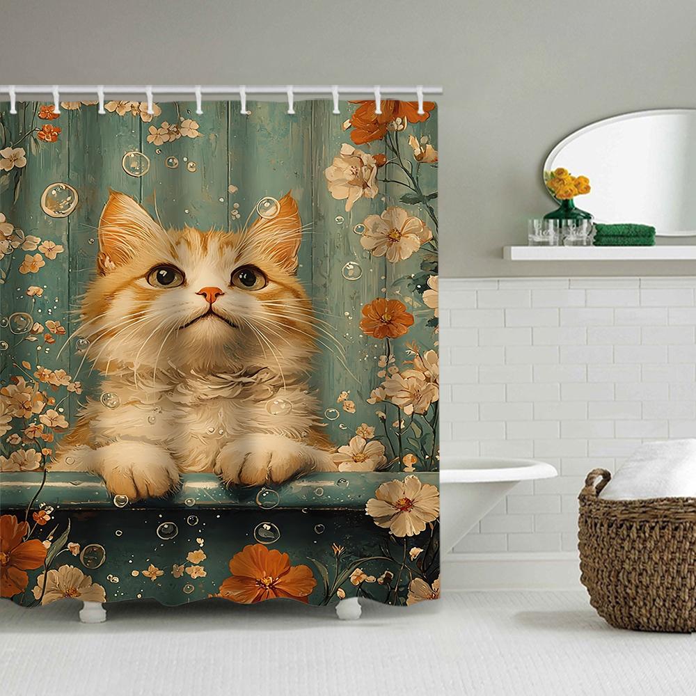 1/4 flowers and plants print shower Curtains, Toilet Seat Decoration, Shower Curtain with Carpet and Toilet Lid, 70.8x70.8 inch