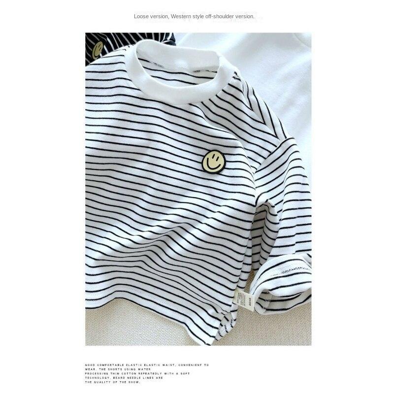 Рубашка со свободным дном, полосатая футболка для малышей от 1 до 10 лет, весенняя модная одежда для мальчиков и девочек, детские повседневные спортивные топы с длинными рукавами