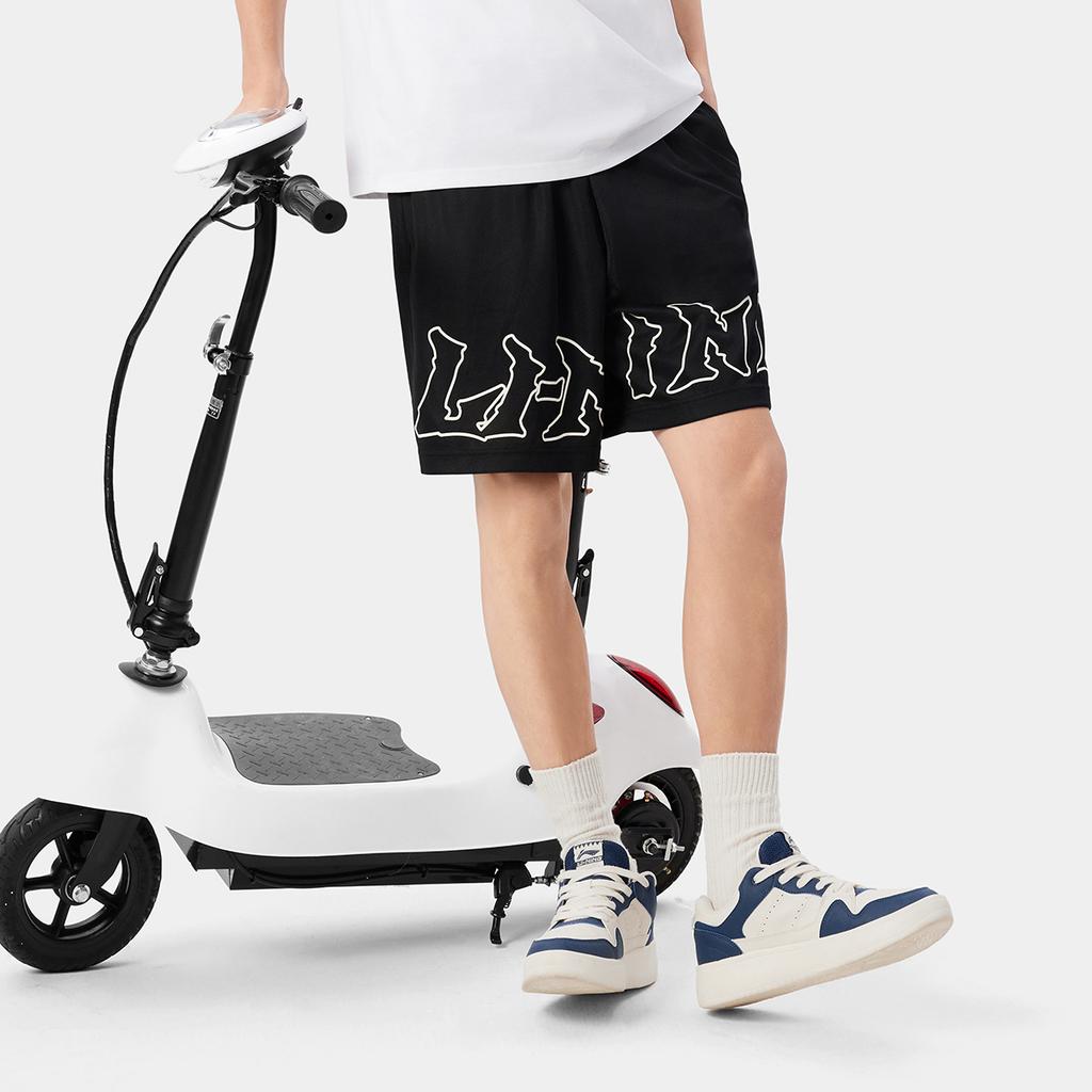 Li-Ning Удобные Простые Универсальные Дышащие Шорты Миди с Кулиской Повседневные Мужские Шорты Черные AKSV381-1