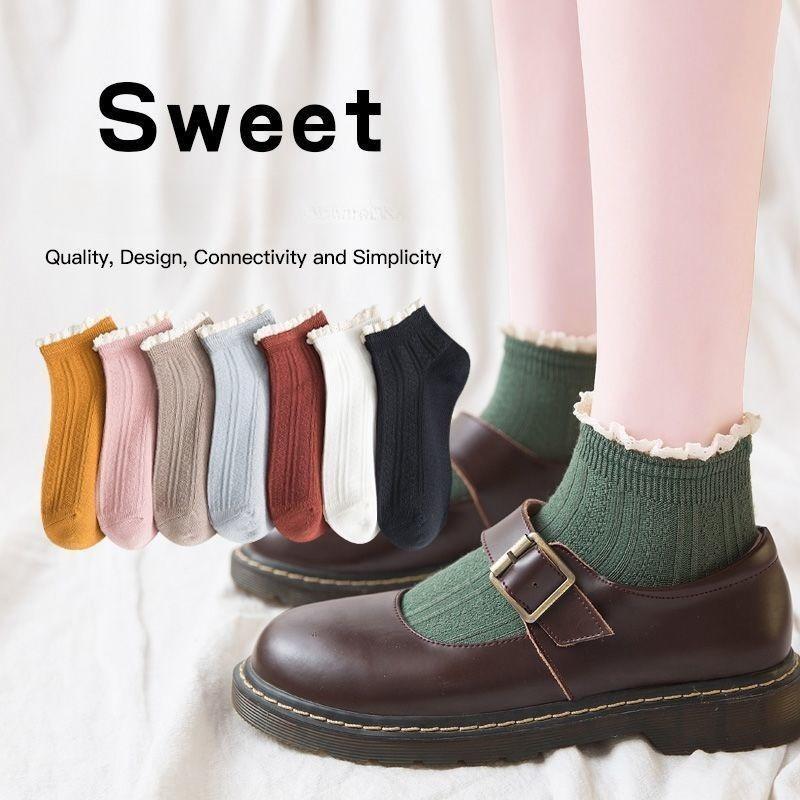 Корейские милые носки для женщин с кружевными оборками, мягкие хлопковые носки для пар студентов