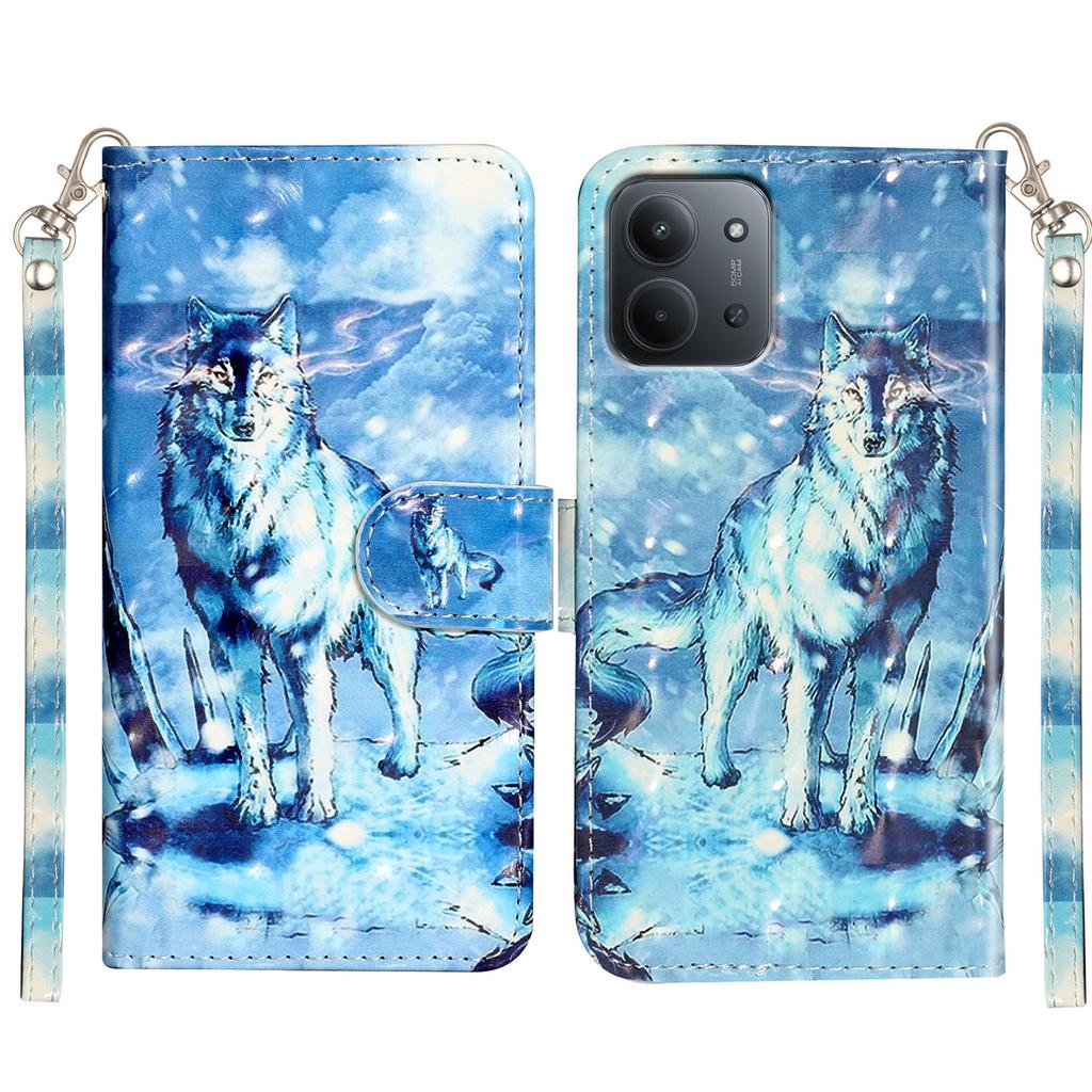 Для Xiaomi Redmi 15C 4G (Глобальный) (171 мм) Чехол-кошелек из кожи с 3D-печатью и ремешком